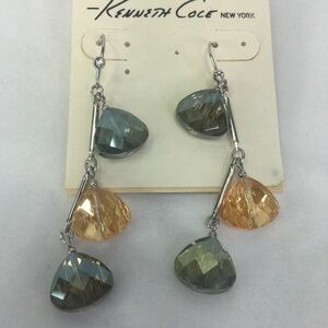 New Kenneth Cole New York dangle earrings faceted crystal teardrop 2.5”